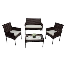 Alivio 4 Piece Rattan Sofa Set Patio Furniture with Coffee Table Weather Resistant UV Protected Cushions for Indoor Outdoor Use | Brown | 1