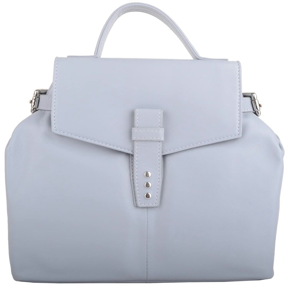 image 1 of Premium Soft Genuine Leather Cross Body Shoulder Bag, Detachable Strap | Grey | LightGrey