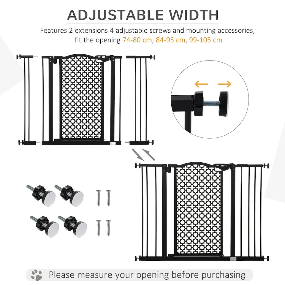 image 1 of PawHut 74-105cm Pet Safety Gate, Pressure Fit Stair with Double Locking - Black