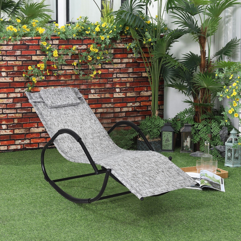 image 1 of Outsunny Patio Rocking Lounge Chair Zero Gravity Chaise w/ Padded Pillow Grey
