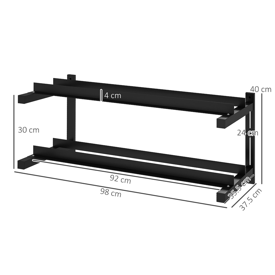 image 1 of SPORTNOW Wall-Mounted Dumbbell Rack, 2-Tier Steel Design, Black | Black
