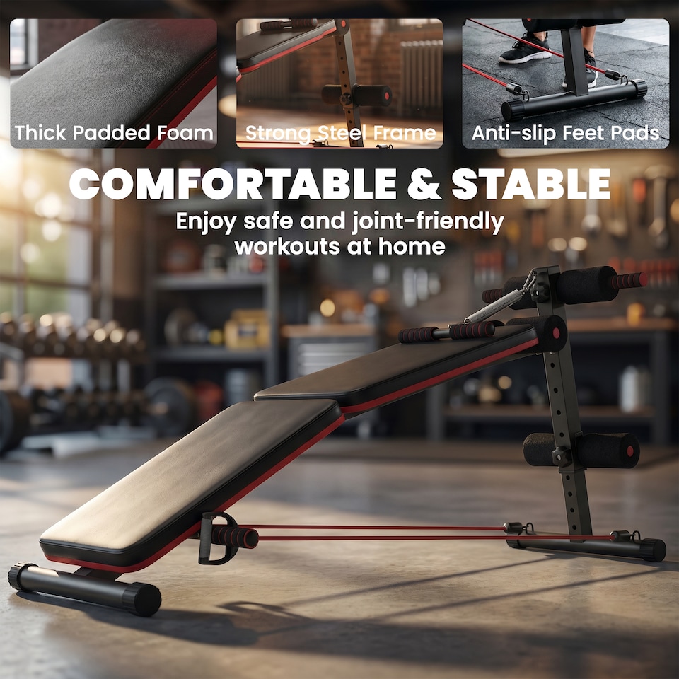 image 1 of HOMCOM Foldable Sit Up Bench 5-Level Adjustable Core Workout for Home Gym Black