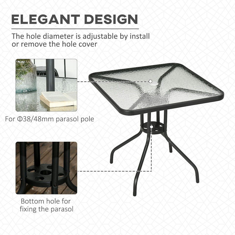 image 1 of Outsunny Square Patio Table, Tempered Glass Top Garden Dining Table