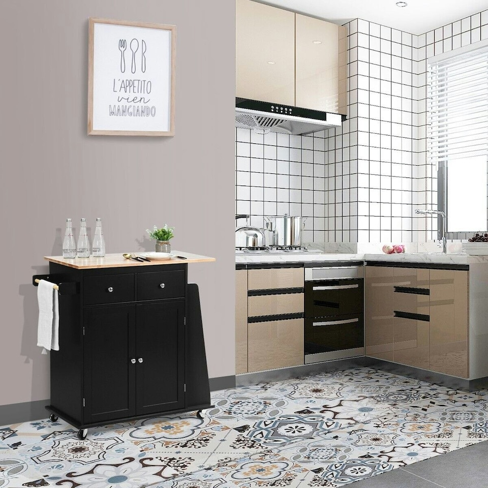 image 1 of COSTWAY Kitchen Island Rolling Storage Cabinet Trolley Cart
