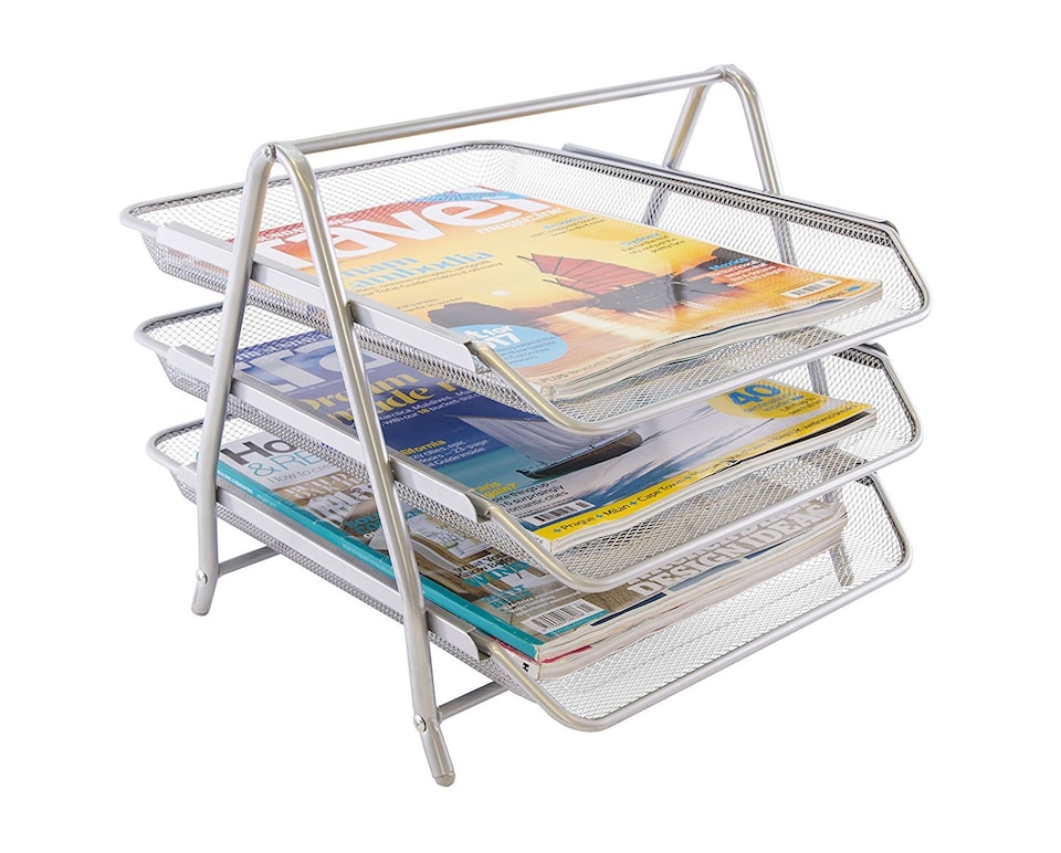 image 1 of KAV Office Filing 3 Tier 3 Trays Holder A4 Document Letter Paper Wire Mesh Storage Organiser (Silver)