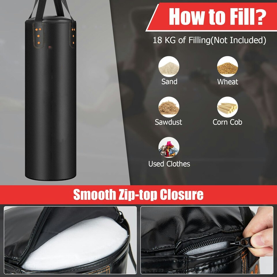 image 1 of COSTWAY Hanging Boxing Bag Set Unfilled Punching Bag Set Black