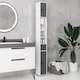 image 7 of kleankin 180cm Tall Bathroom Cabinet, Slim Bathroom Storage Cabinet with 4 Open Shelves, 2 Door Cupboards and Adjustable Shelves, White and Grey