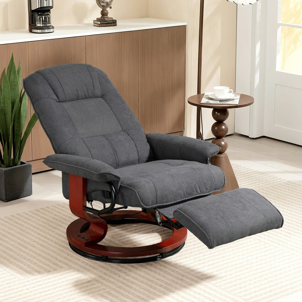 image 1 of HOMCOM Manual Recliner Swivel Reclining Chair with Footrest Armrests Grey Grey