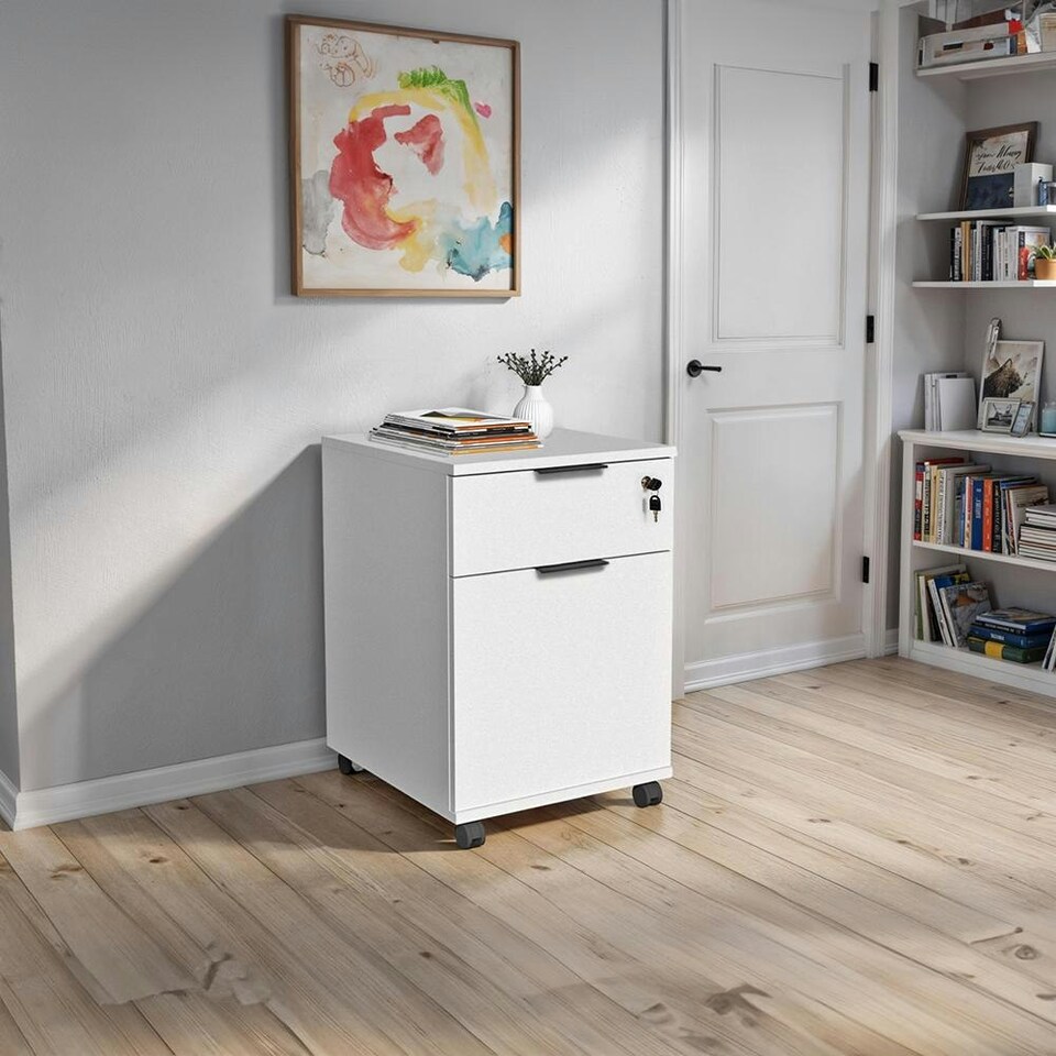 image 1 of Adore Rio Matt White Mobile Office Storage Cart With Lockable Drawer White