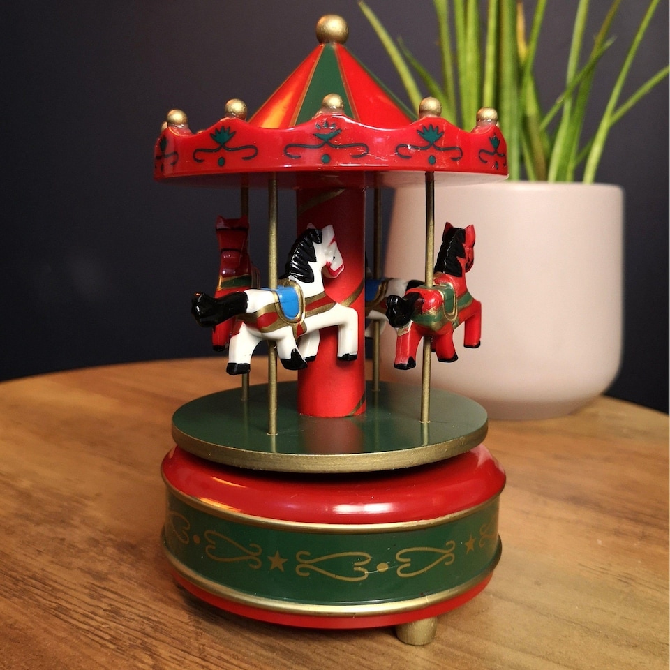 image 1 of 18cm Wind Up Musical Carousel Indoor Christmas Decoration