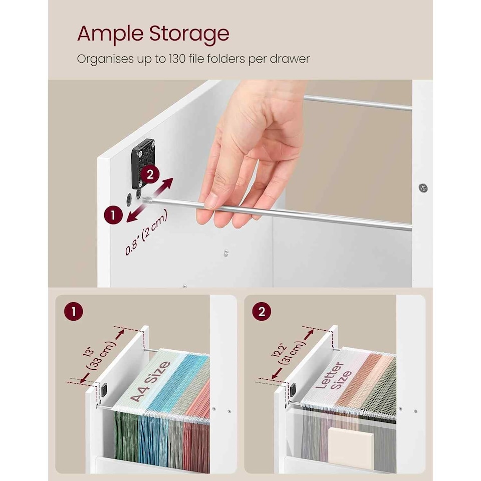 image 1 of Home Office File Cabinet with 4 Lockable Drawers, Printer Stand and Hanging File Storage, Cloud White