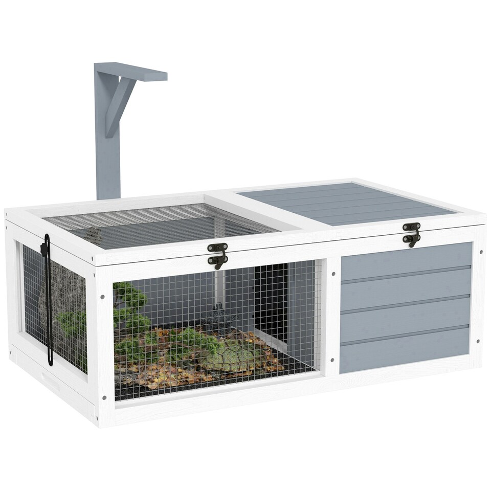 image 1 of PawHut Tortoise Enclosure w/ Run, Lamp Holder, Pull-Out Trays, Hideaway
