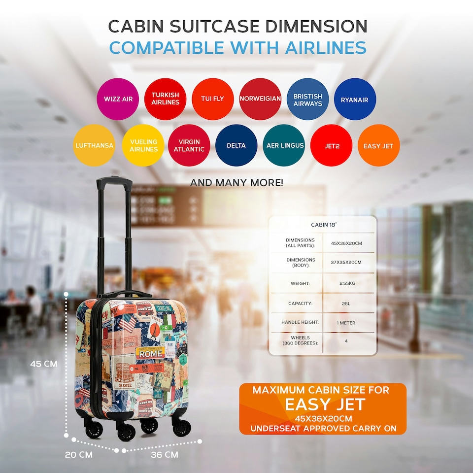 image 1 of Flight Knight Carry On Suitcase - 8 Wheel TSA Lock USB Port - Anti Crack Case Hard Luggage Approved for easyJet, Jet2, BA Multi | Worldwide | Cabin Bag
