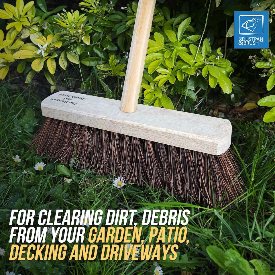 image 1 of Garden Broom Outdoor with Wooden Handle Natural Stiff Bassine Hard Bristle Sweeping Brush