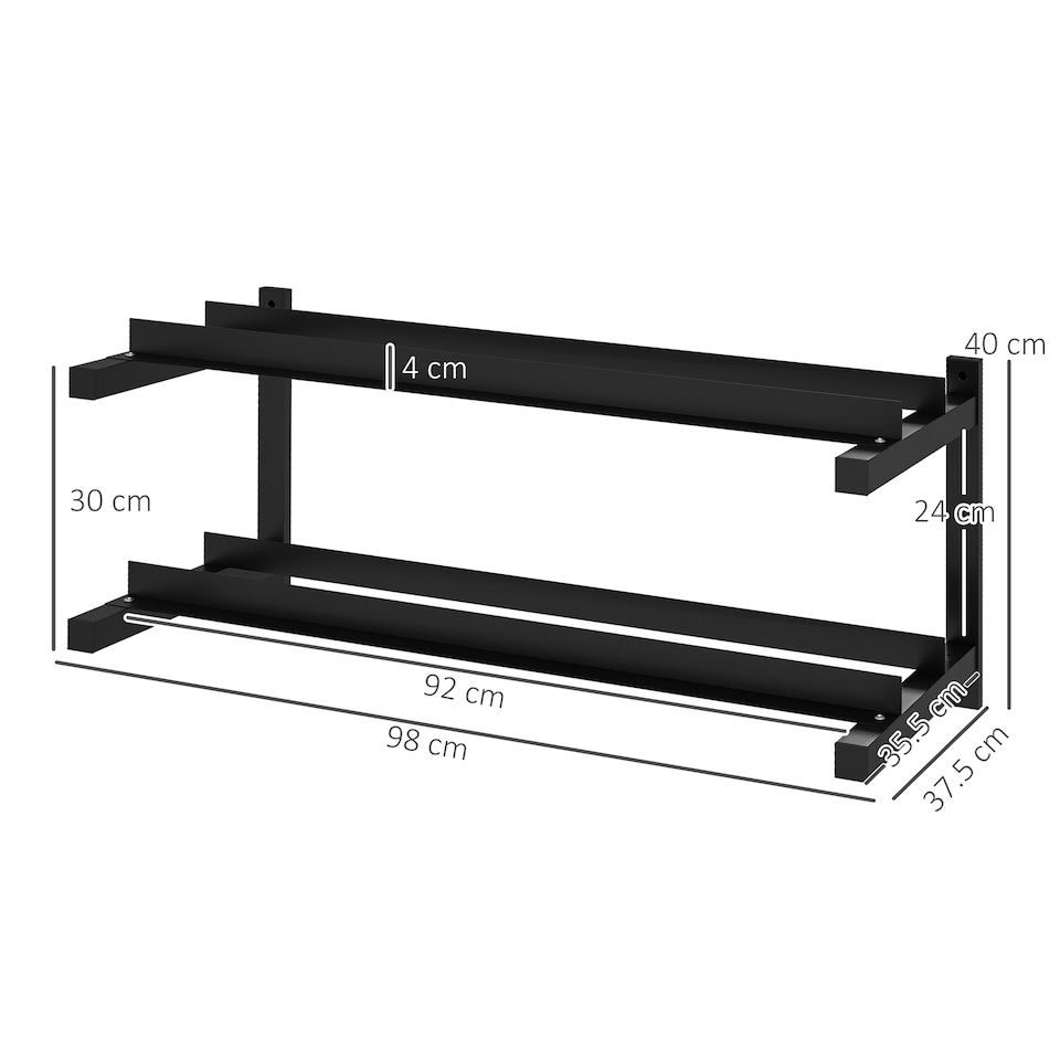 image 1 of SPORTNOW Wall-Mounted Dumbbell Rack, 2-Tier Weight Rack, Space-Saving Dumbbell Stand, Multi-Functional organiser for Kettlebells and Yoga Mats, for Home Gym, Black