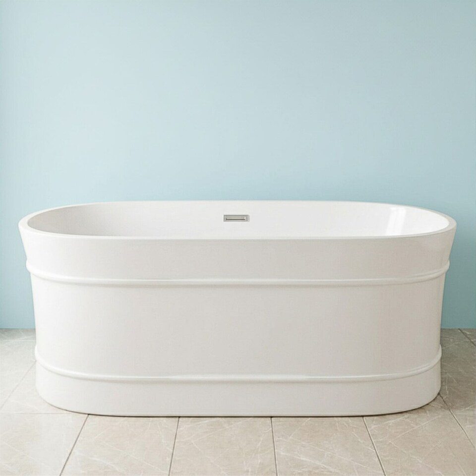 image 1 of Balterley Oval Freestanding Bath with Layered Rim Design: Modern Double-Ended Acrylic Bath | White | White | 1600 x 780 x 580mm