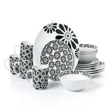 16pc Black & White Kira Dinner Set