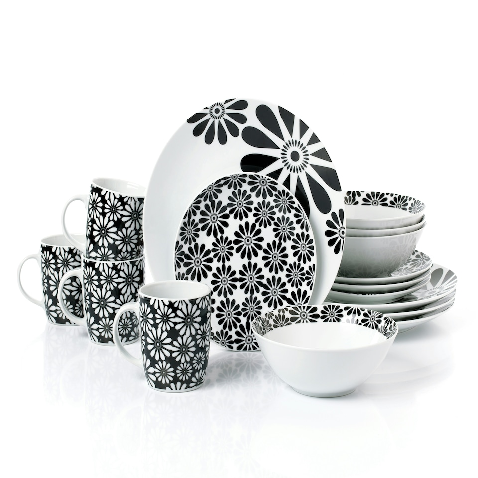 image 1 of 16pc Black & White Kira Dinner Set