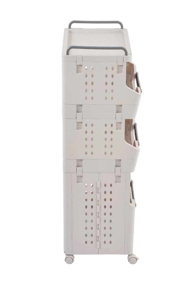 image 1 of Living and Home 4-Tier Foldable Rolling Laundry Sorter Basket Storage Rack | White | 4 Tier