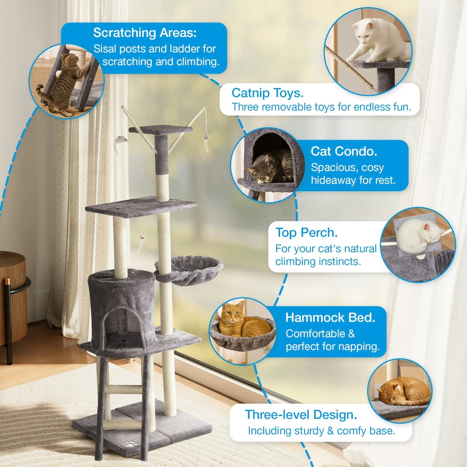 image 1 of Milo & Misty Cat Tree Multilevel with Scratching Posts 146cm