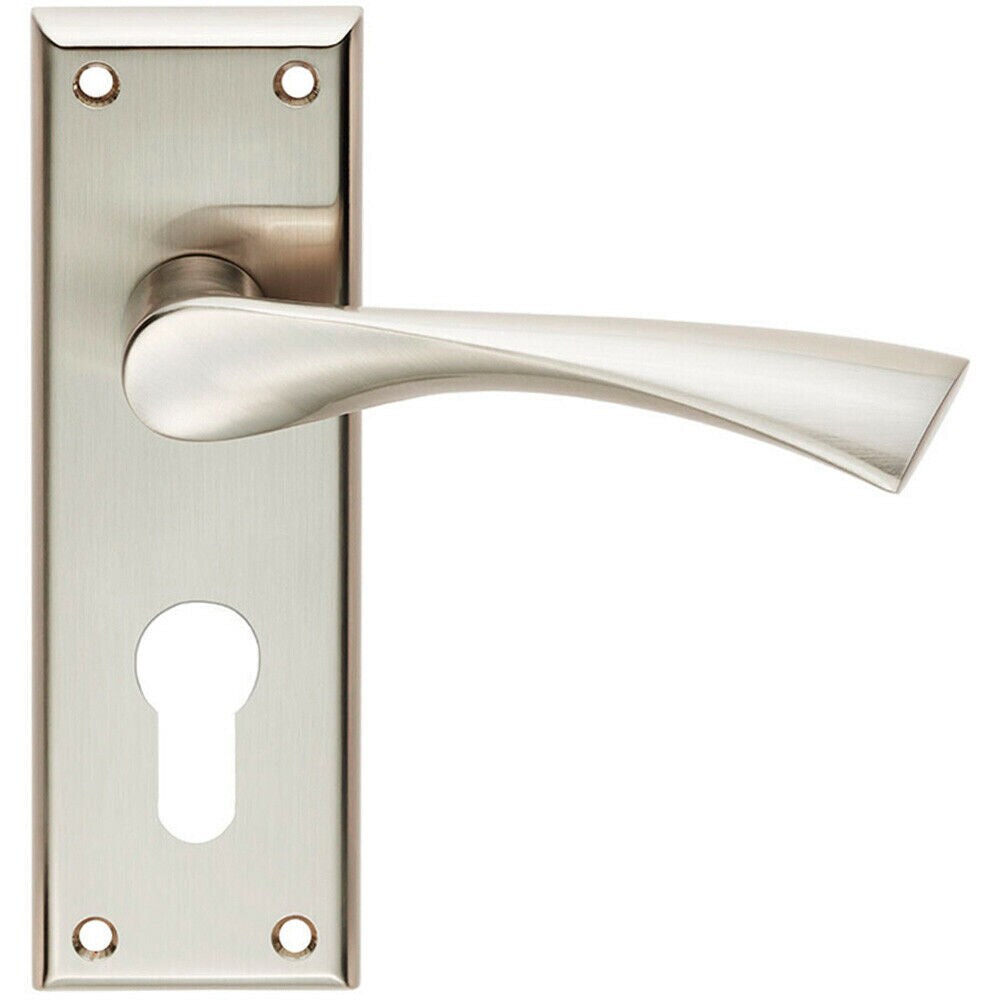 Loops PAIR Angular Lever on Euro Lock Backplate Handle 150 x 50mm Satin Nickel in Metallics