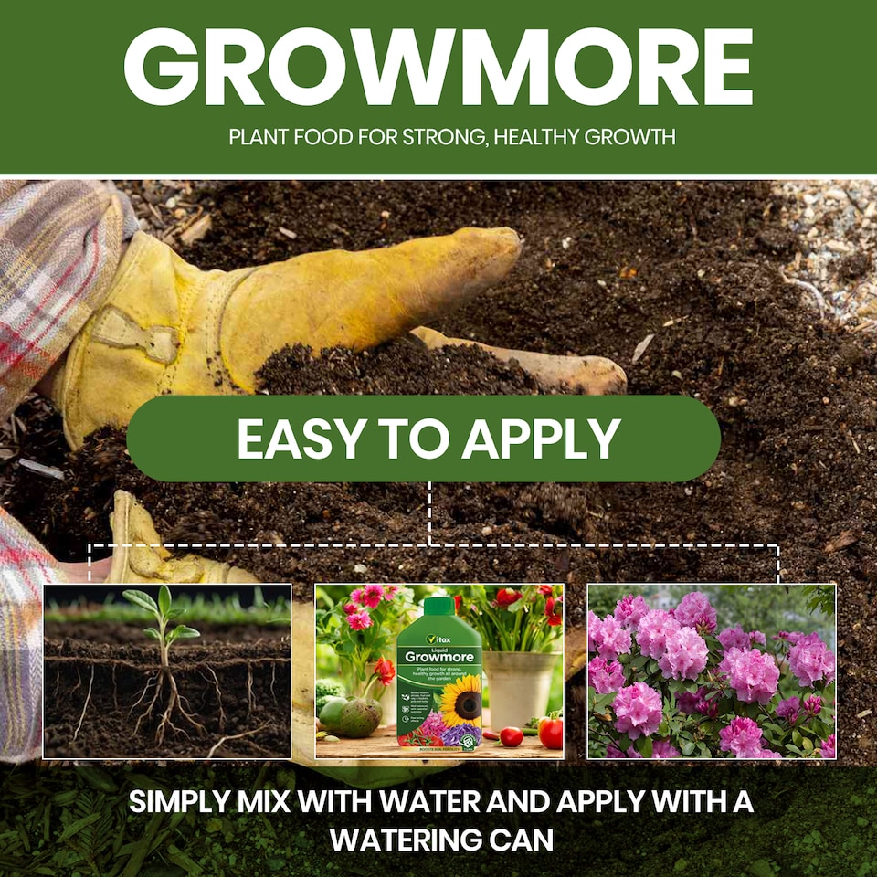 image 1 of Vitax Liquid Growmore 1L Concentrated All Purpose Plant Feed for Lawns Vegetables Flowers NPK Fertiliser Growth Boost