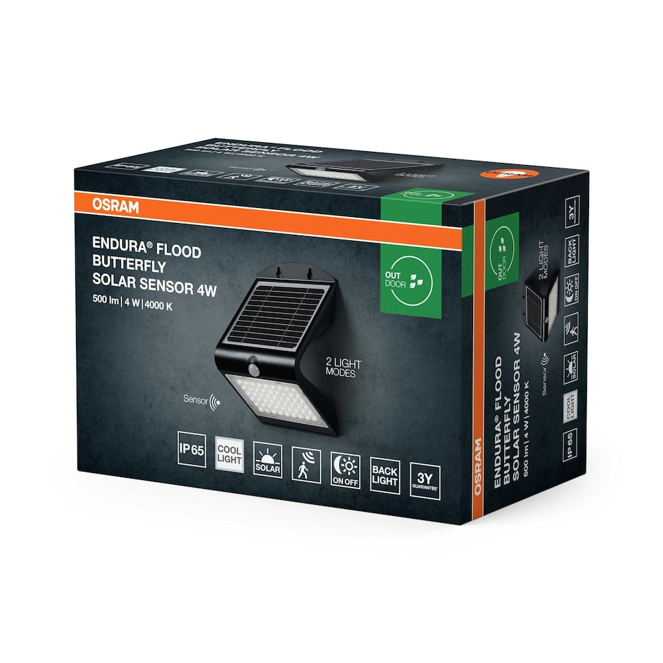 image 1 of OSRAM ENDURA Solar Sensor Floodlight, Black, 4W, 500lm Black