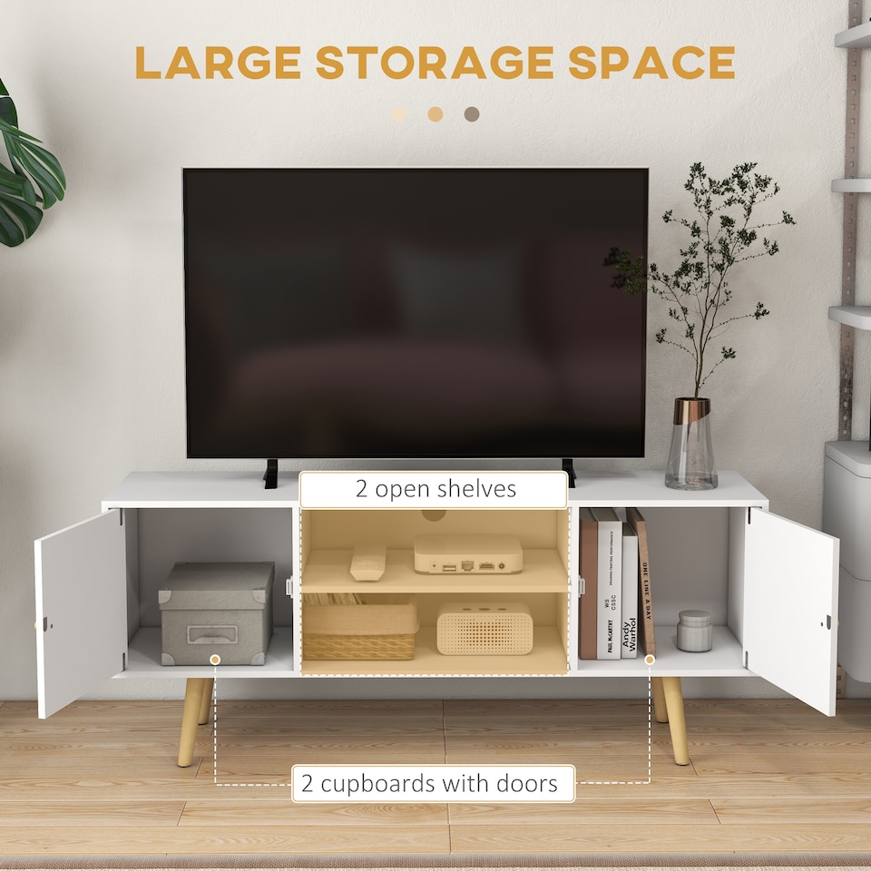 image 1 of HOMCOM TV Stand Cabinet up to 55 Inches, TV Unit with Storage Shelves and Wood Legs for Living Room, Bedroom, White