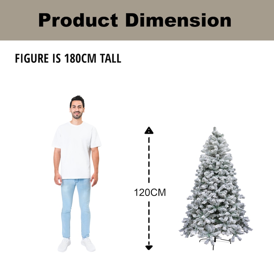 image 1 of 4FT Yukon Pine Artificial Green Christmas Tree Snow Flocked Tips Branches Snowy Bushy Home Decorations