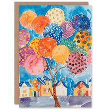 Balloon Tree Village Colourful Watercolour Her Birthday Card