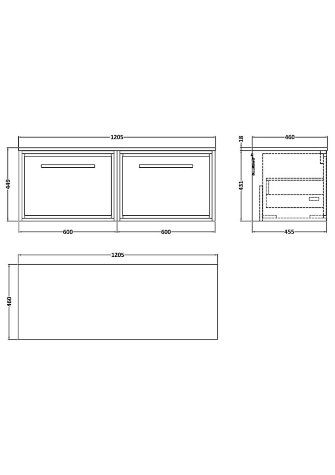 image 1 of Balterley Framed Design Wall Hung Single Drawer Vanity with Worktop | Grey | Pebble Grey | 449 x 605 x 460mm