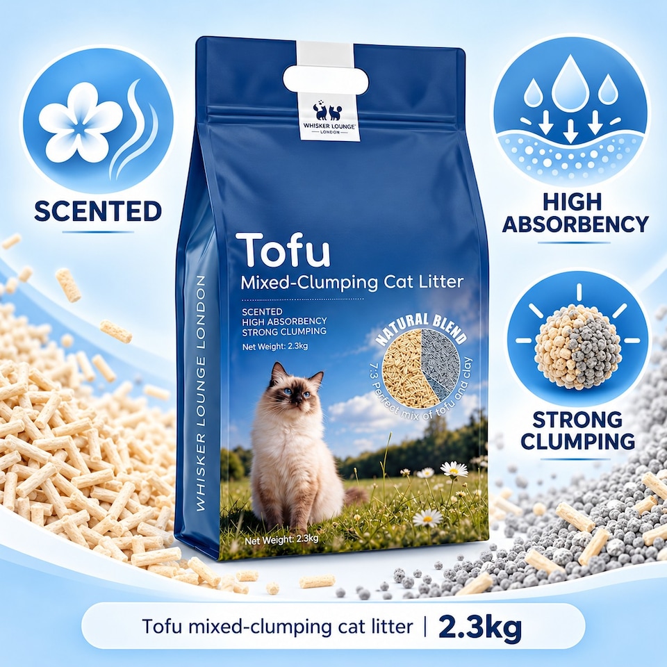 image 1 of Whisker Lounge London Tofu Clumping Cat Litter – Bentonite Blend 2.3kg