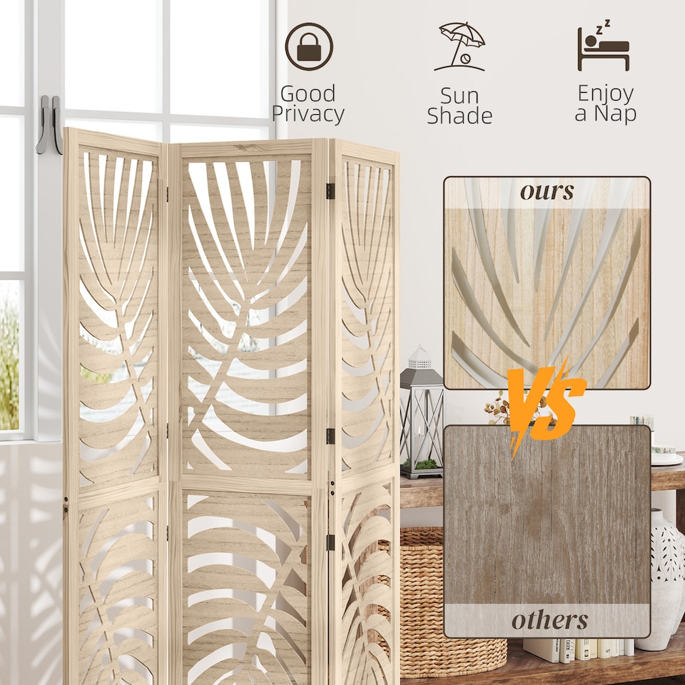 image 1 of HOMCOM 3 Panel Room Divider, Detachable Privacy Screens, Natural Wood | Brown | Natural wood finish
