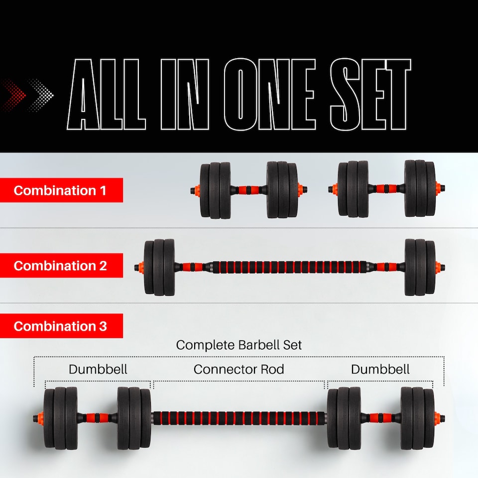 image 1 of Straame 20KG Adjustable Dumbbell & Barbell Weight Set with Foam-Padded Connector. Free Weights for Home Gym, Strength Training, Non-Slip TPR Grips, PE Shell Plates, Compact Storage