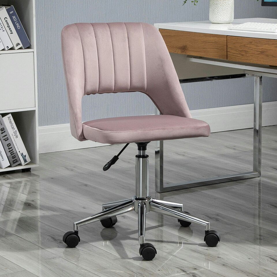 image 1 of Vinsetto Mid-Back Swivel Home Office Chair Scallop Computer Chair Pink