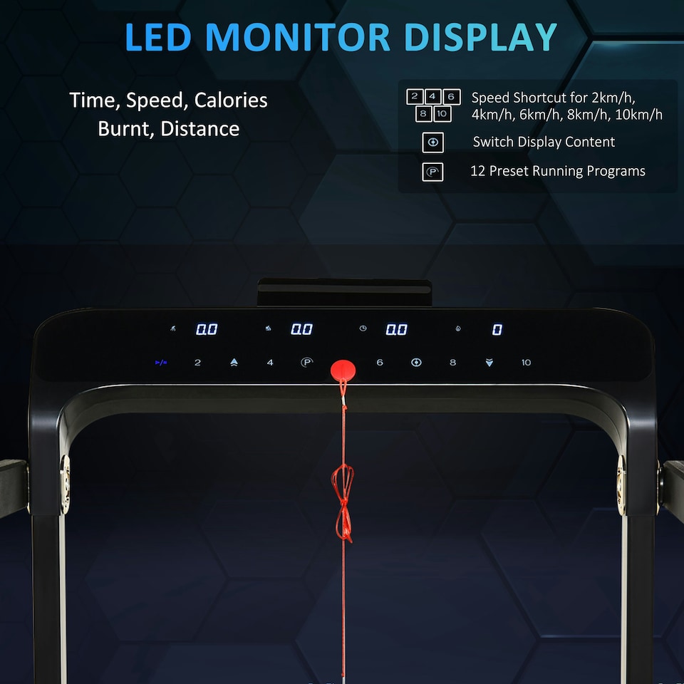 image 1 of HOMCOM 1.85HP Foldable Electric Treadmill Fitness Safety Lock LED screen-Black