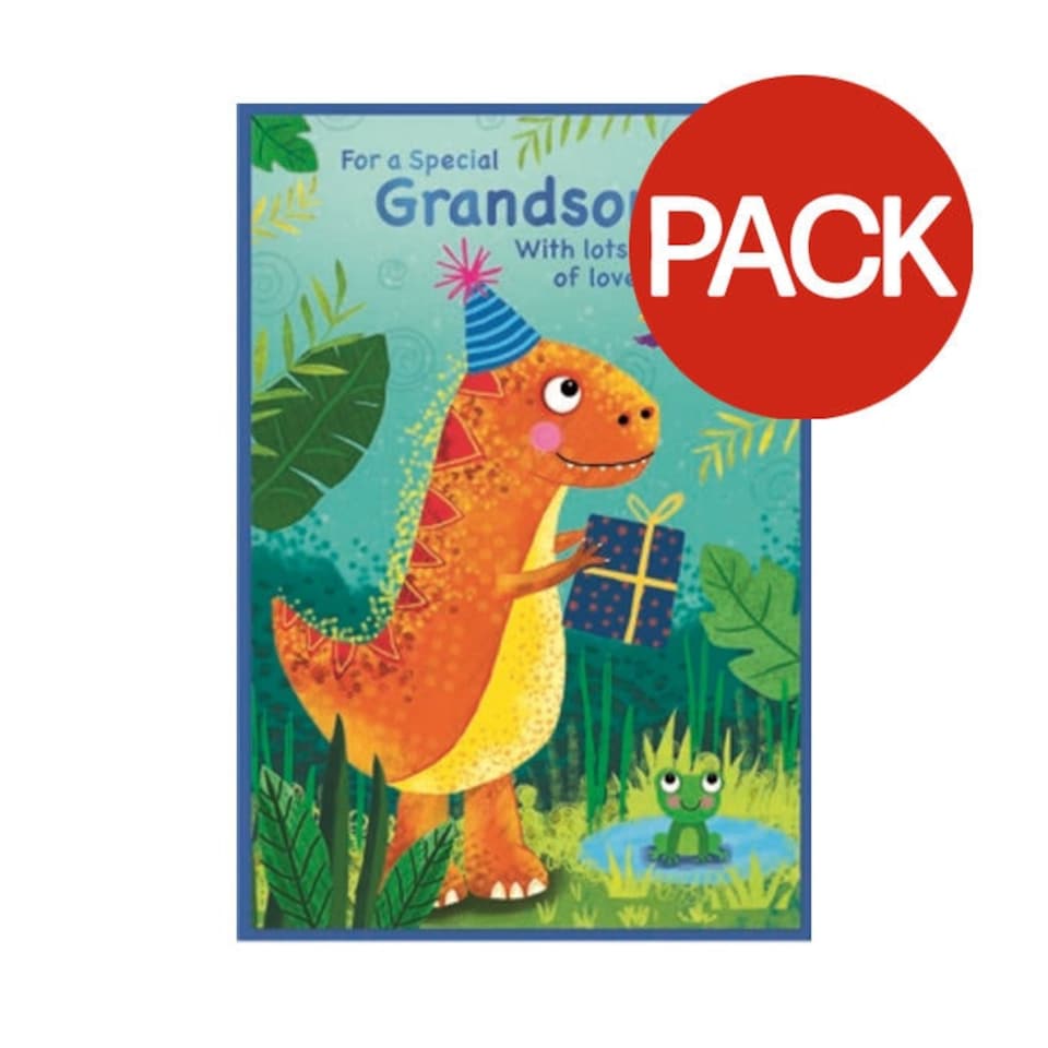 image 1 of Simon Elvin For A Special Grandson Dinosaur Greetings Card (Pack of 6) - Green/Blue/Orange - One Size White | One Size