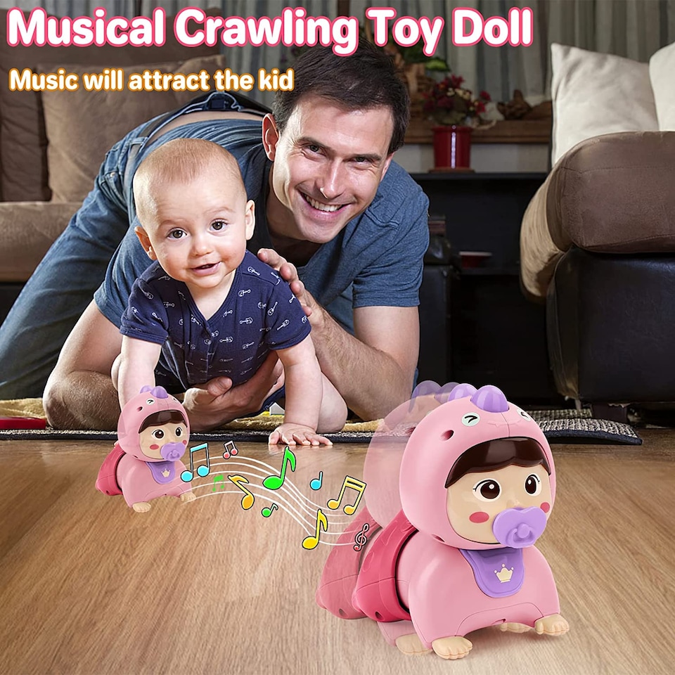 image 1 of Interactive Crawling Baby Doll Toy with Music & Lights (Pink) Sensory Learning Toy for Toddlers Educational & Fun