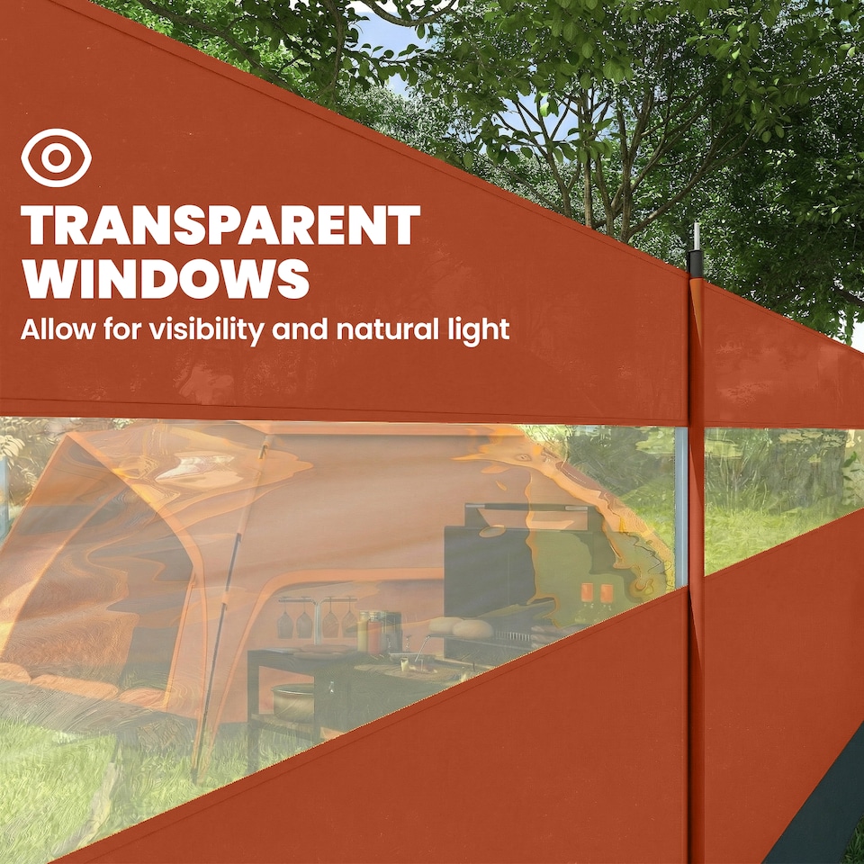 image 1 of Outsunny Camping Windbreaks with Clear Windows, 725 x 140cm | Orange | Orange, Khaki, Clear | 725 x 140 cm