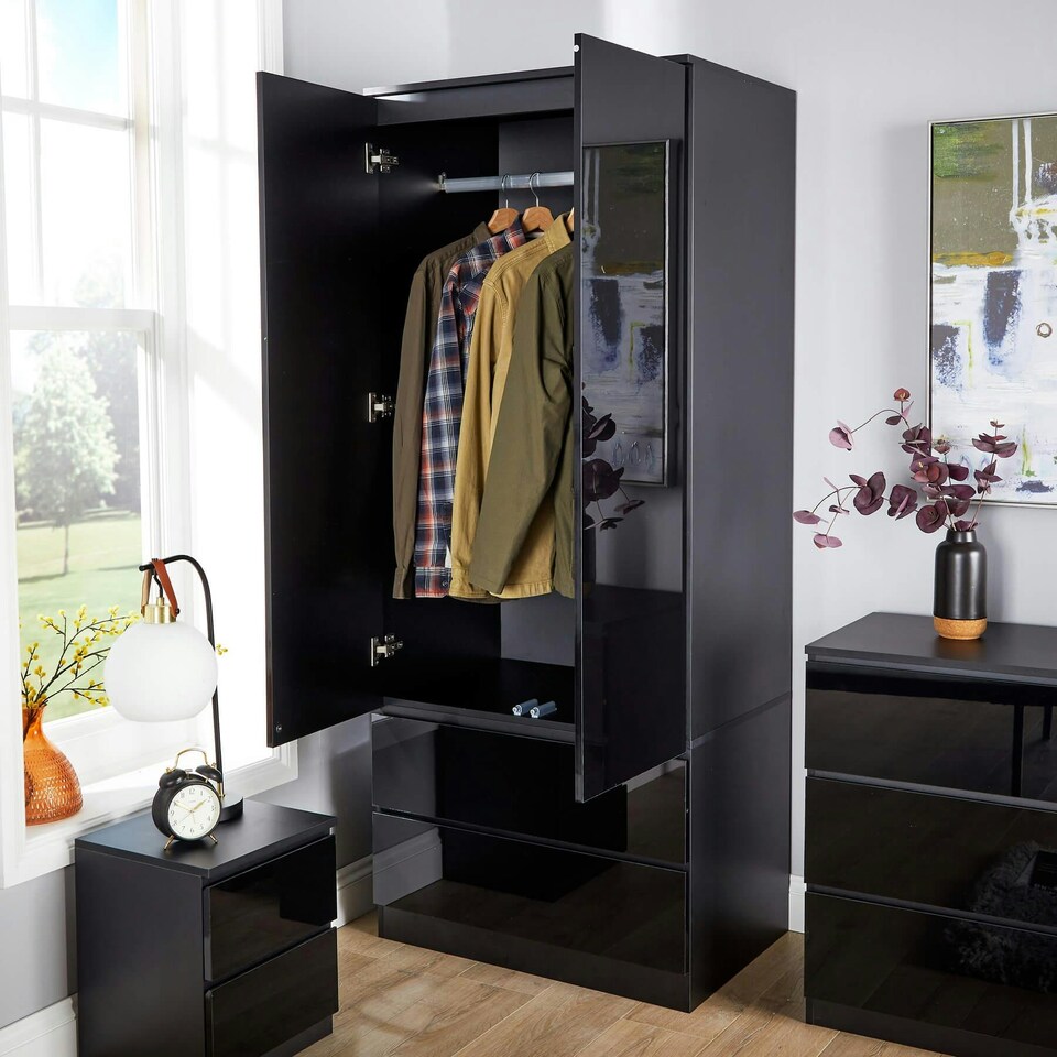 image 1 of Wardrobe 2 Door 2 Drawer Storage Cabinet Modern Home Bedroom Furniture Grey
