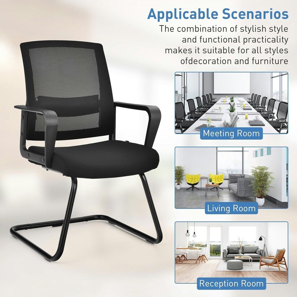 image 1 of COSTWAY Meeting Office Chairs Mid-Back Mesh Reception Chair Black