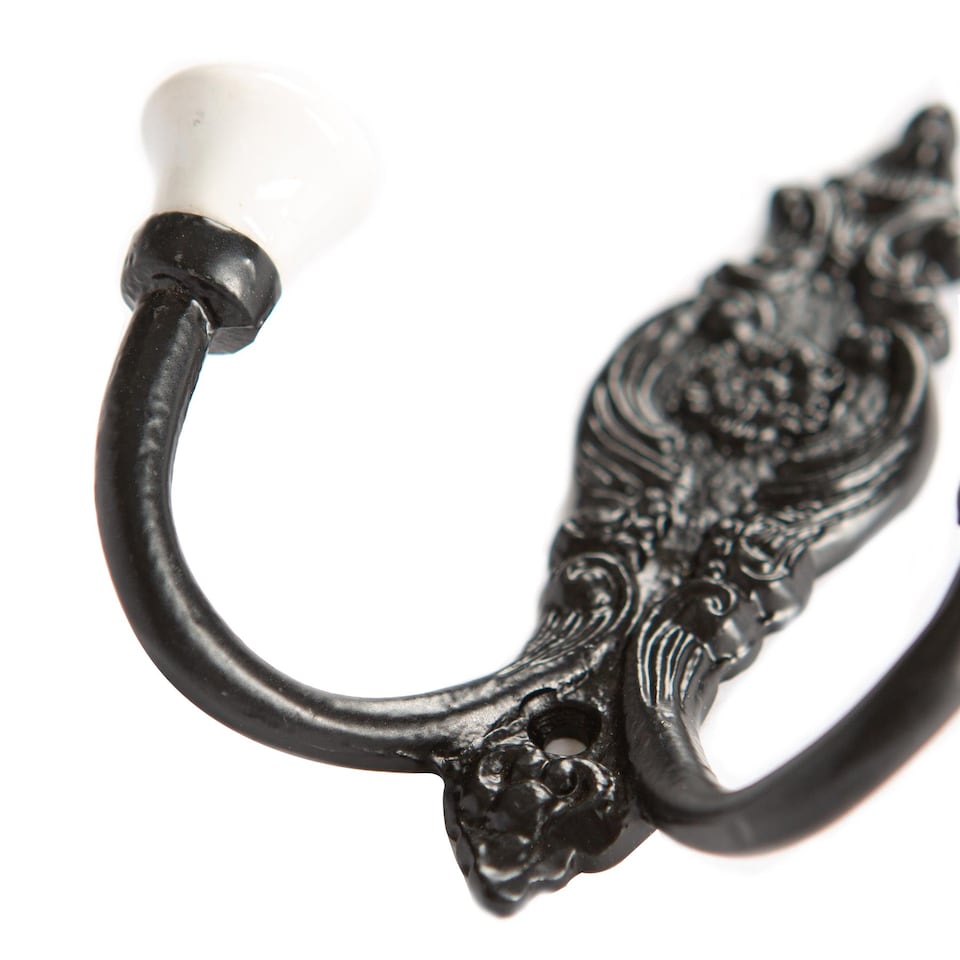 image 1 of Hammer & Tongs Ornate Double White Ceramic Coat Hook - W100mm x H115mm - Black | Black | Black | One Size