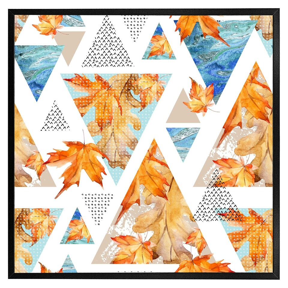 image 1 of Autumn geometrics with maple leaves (Picutre Frame) Brown | Oak | M