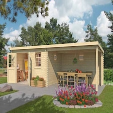 Reno-Log Cabin, Wooden Garden Room, Timber Summerhouse, Home Office - L780 x W313.9 x H210.9 cm Brown