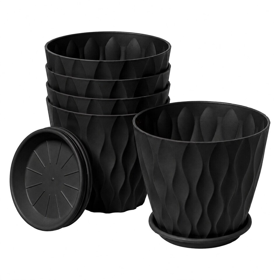 image 1 of TOQUE Plant Pots,5Pc 20cm Plant Pots Indoor,Drainage,PP Plastic,Black