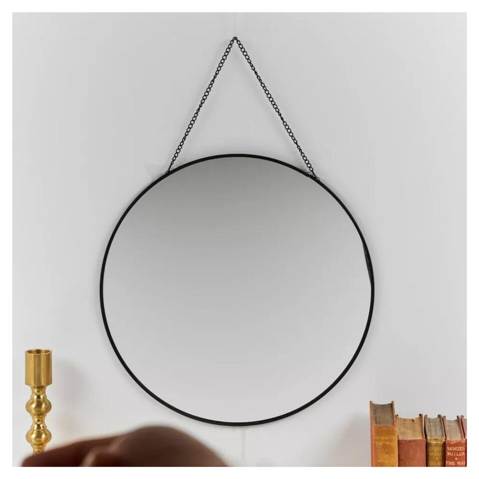 image 1 of 30cm Gold or Black Round Hanging Wall Mirror | Black | 1