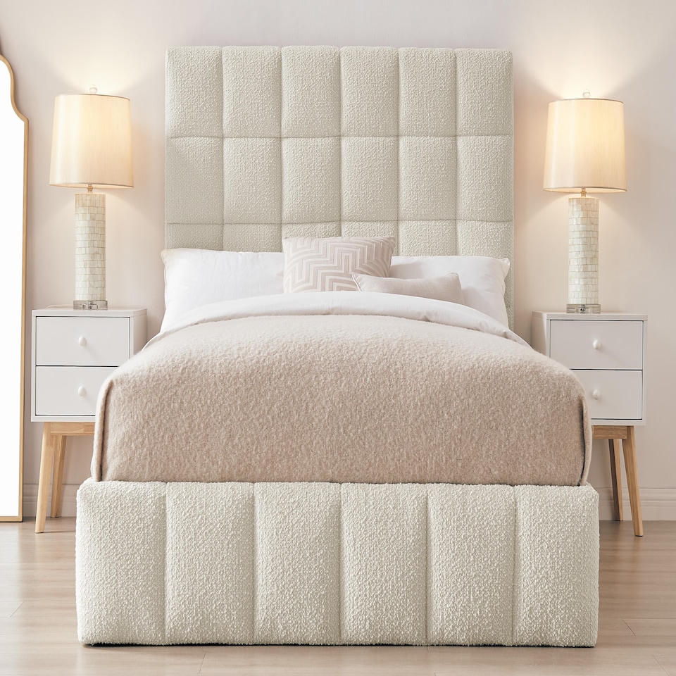 image 1 of 5ft King Size Ivory White,Ottoman Lift Up Storage Tall Headend Boucle Soft Fabric Upholstered Bed Frame