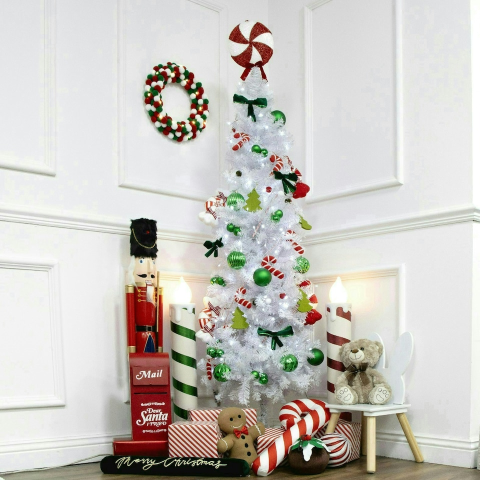 image 1 of 6ft White Pre-Lit Slim Line Christmas Tree