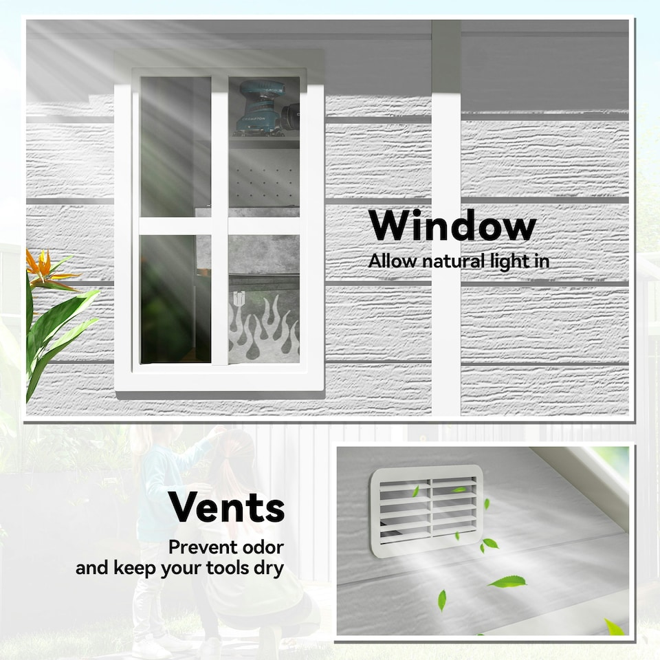 image 1 of Outsunny 6 x 5ft Resin Garden Shed with Floor and Window, Light Grey