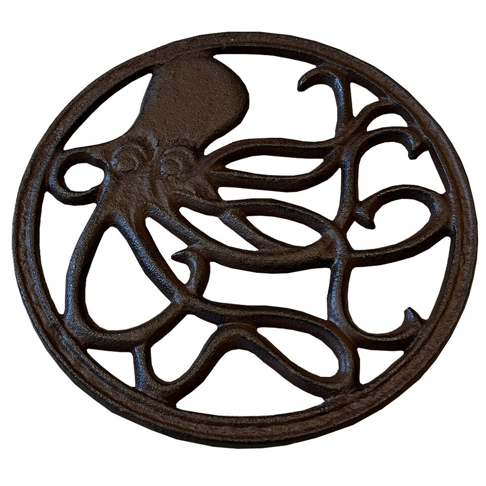 image 1 of Cast Iron Round Octopus Themed Table Trivet Stand for Hot Pans or Dishes